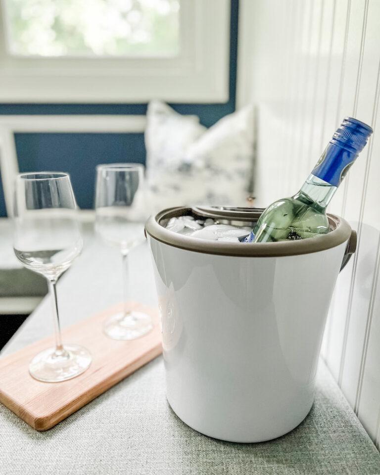 Wine ice bucket and wine glasses
