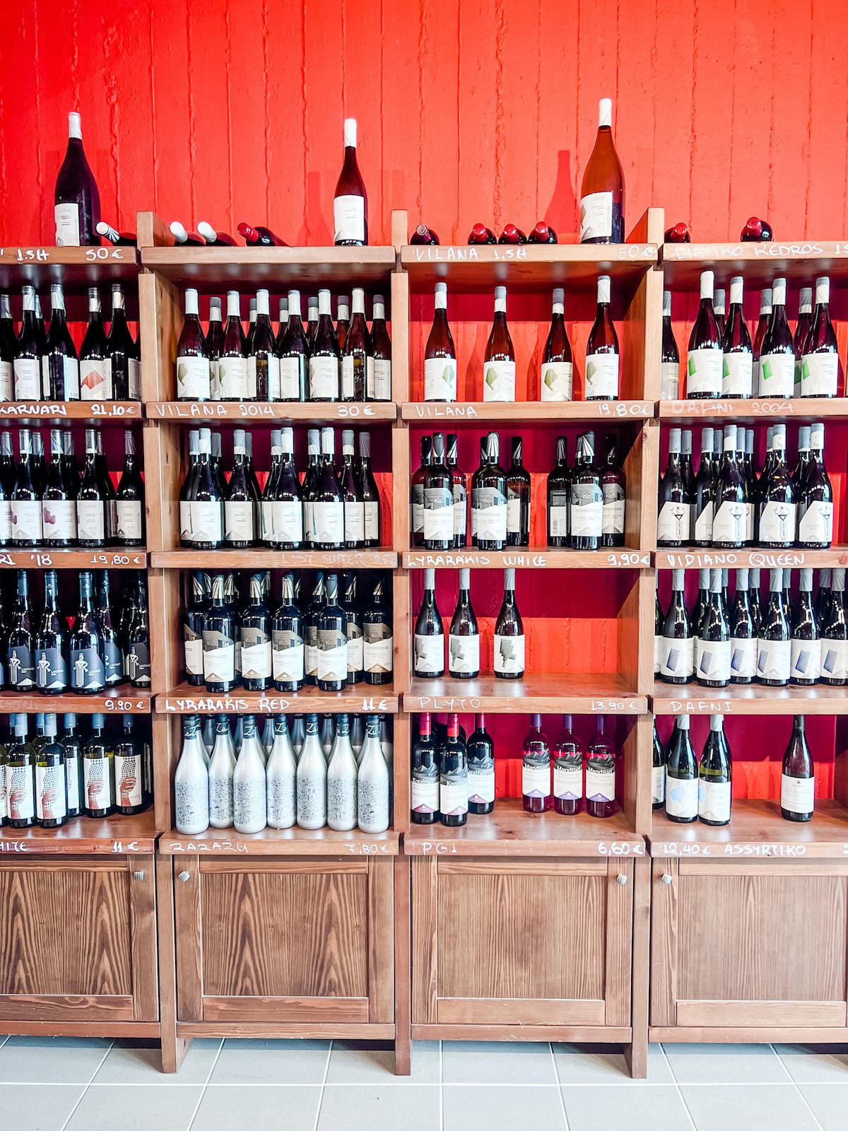 Lyrarakis Winery bottles on shelf