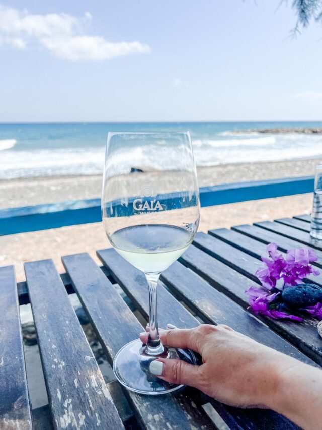 Gaia Winery white wine in glass