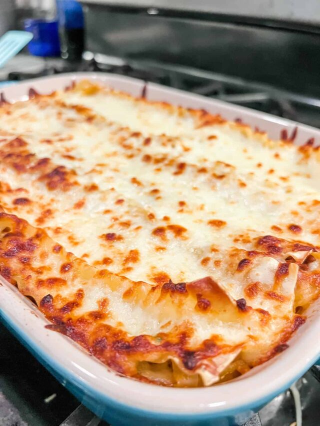 Lasagna in a pan on the stove