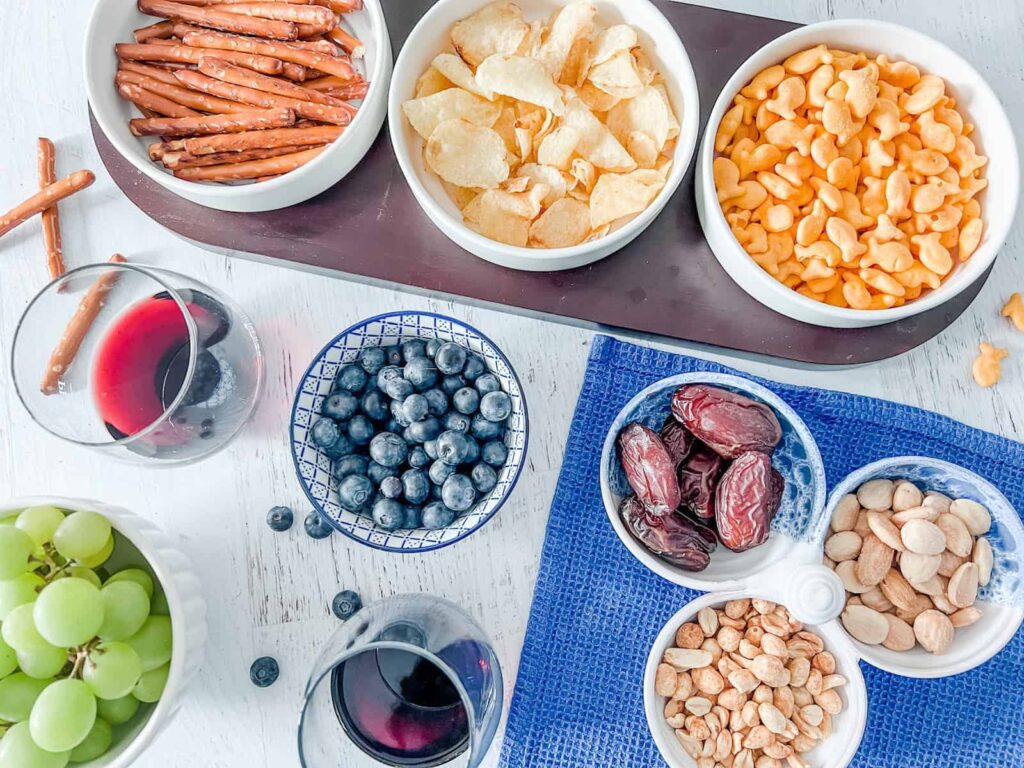 Snacks with wine on a table