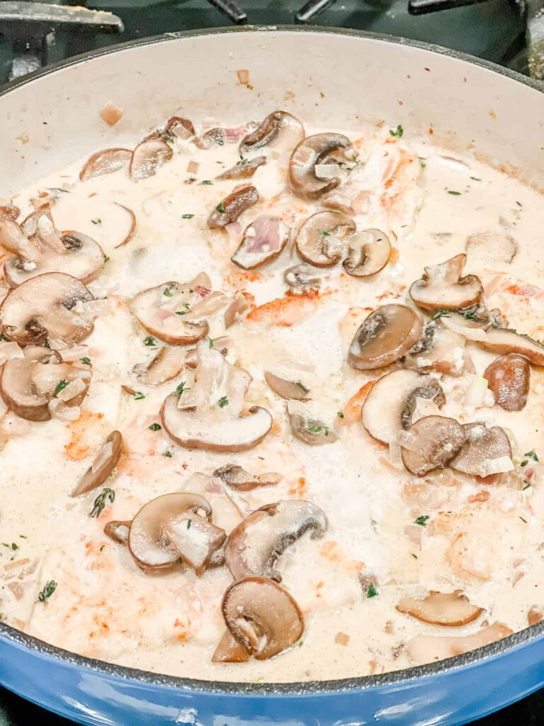 Chicken Marsala in a pan on stove
