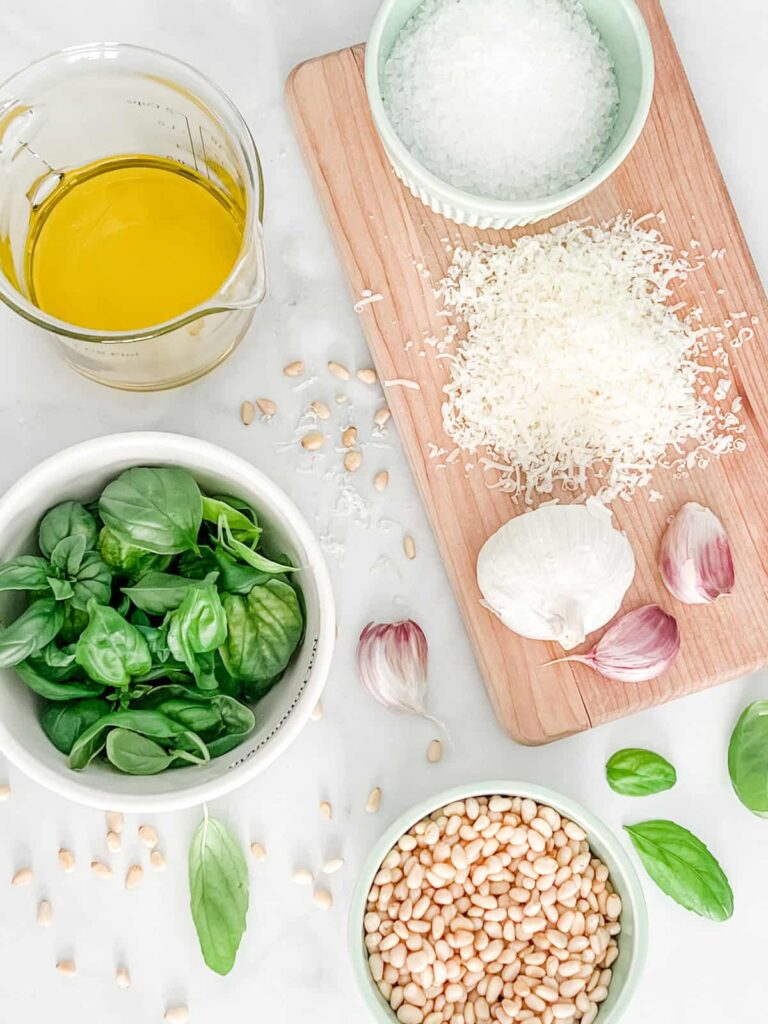 Pesto ingredients on a counter