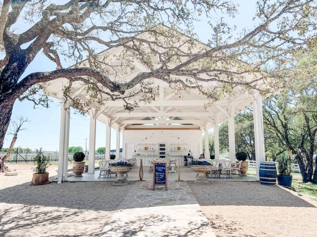 Outdoor wine tasting pavilion at one of the best wineries in Fredericksburg TX