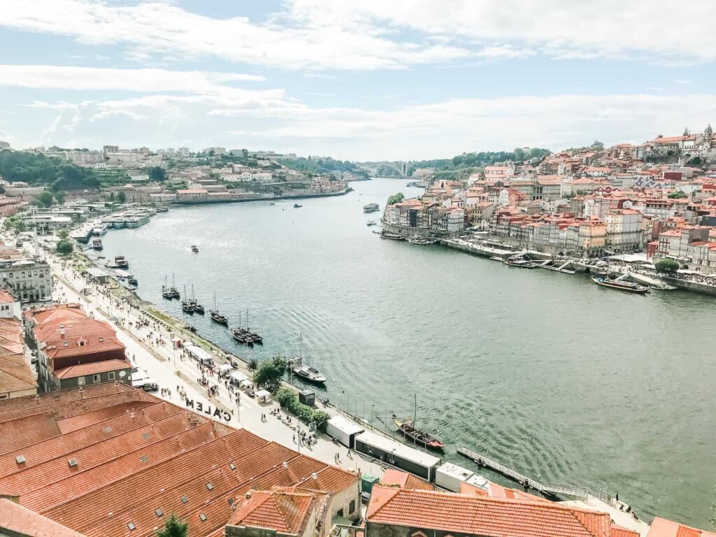 View of river and Porto port houses from Vila Nova de Gaia