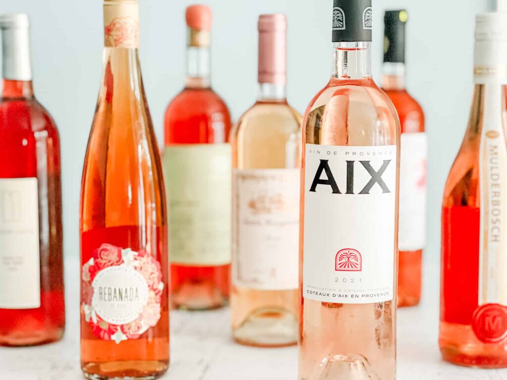 Bottles of different types of rose wine