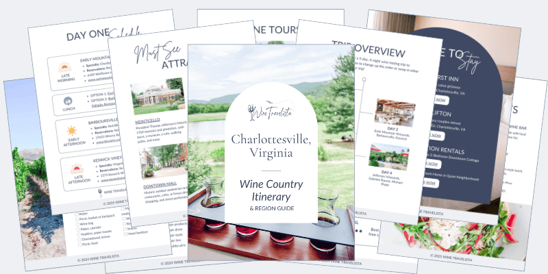 Overlapping pages of a Charlottesville, VA wine country itinerary.