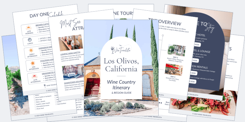Overlapping pages of a Los Olivos, CA wine country itinerary.