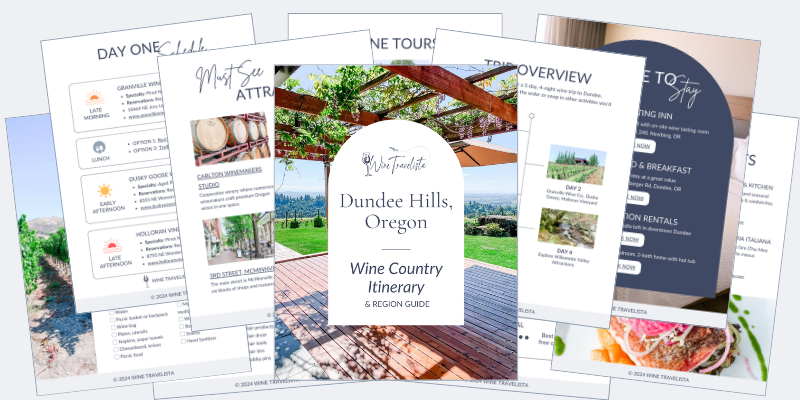 Overlapping pages of a Dundee, Oregon itinerary.