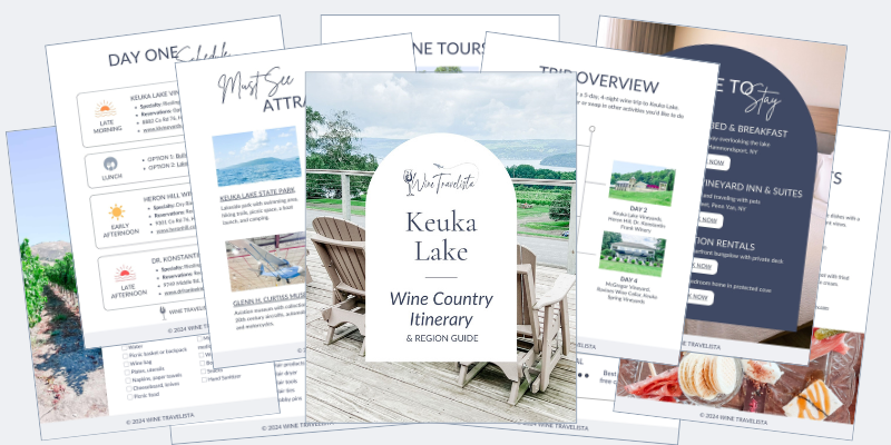 Overlapping pages of a Keuka Lake wine country itinerary.