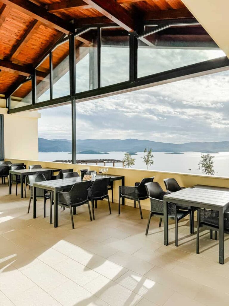 Covered terrace at Terra Madre with panoramic Adriatic Sea views.