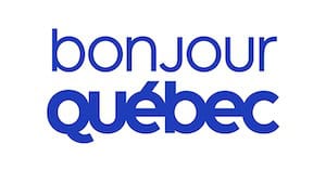 Bonjour Québec logo with royal blue text on a white background